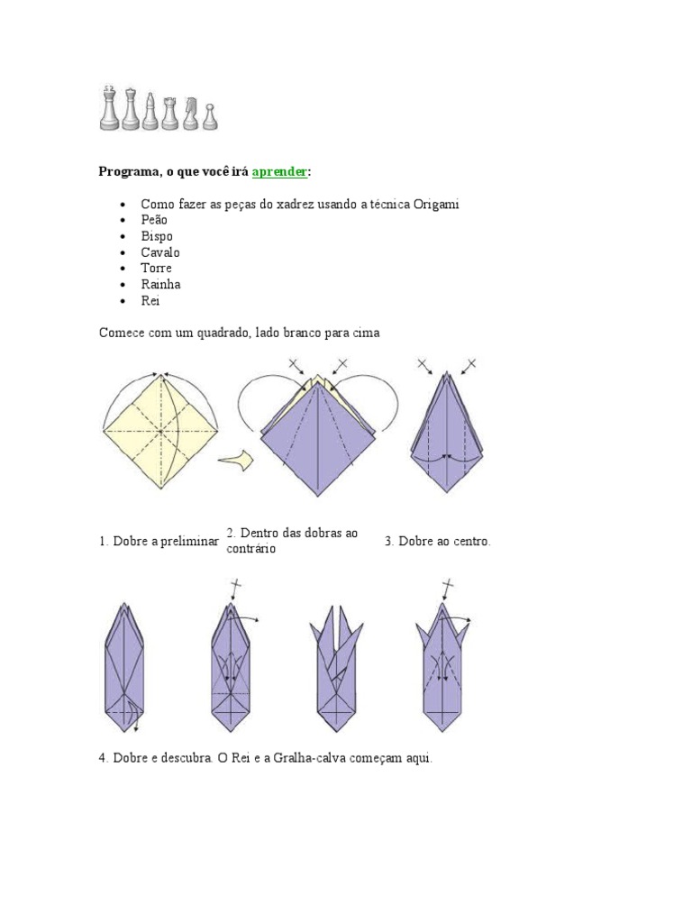 Curso de Origami (Construindo Peças de Xadrez)